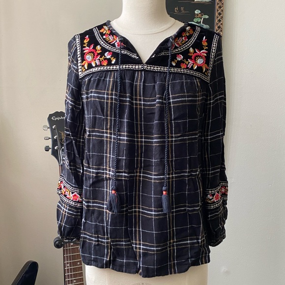 Style & Co. Tops - Style & Co. Bohemian Black/Red/Gold Tassel Blouse. Size PS.